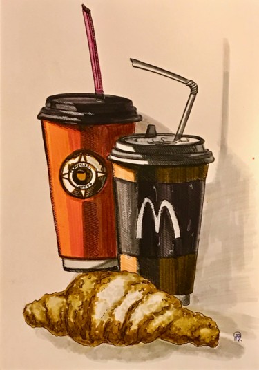 Drawing titled "Кофе-пауза. Скетч." by Larissa Lukaneva, Original Artwork, Marker