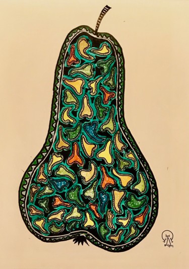 Drawing titled "Груша-дудл" by Larissa Lukaneva, Original Artwork, Gel pen