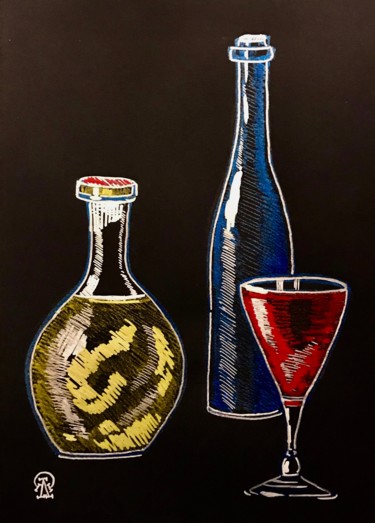 Рисунок под названием "Красное вино. Скетч." - Larissa Lukaneva, Подлинное произведение искусства, Гелевая ручка