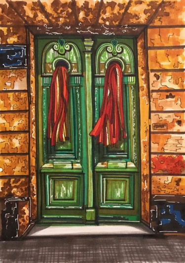 Рисунок под названием "Дверь. Скетч." - Larissa Lukaneva, Подлинное произведение искусства, Маркер