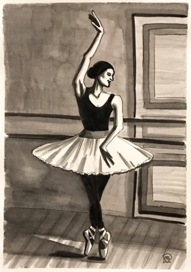Tekening getiteld "Балерина. Скетч." door Larissa Lukaneva, Origineel Kunstwerk, Inkt