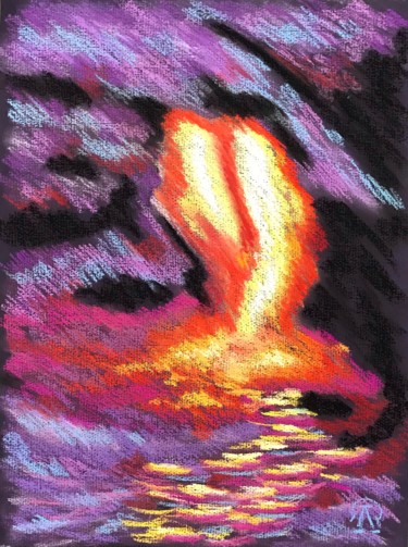 Рисунок под названием "Вулкан в Тихом Океа…" - Larissa Lukaneva, Подлинное произведение искусства, Пастель