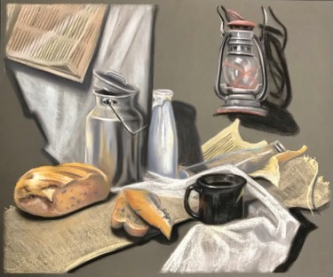 Drawing titled "Натюрморт с хлебом…" by Larissa Lukaneva, Original Artwork, Pastel