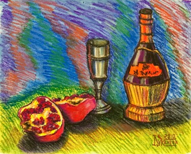 Drawing titled "Натюрморт с гранато…" by Larissa Lukaneva, Original Artwork, Pastel