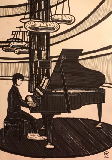 Рисунок под названием "Фукуок. Пианист. Ск…" - Larissa Lukaneva, Подлинное произведение искусства, Маркер