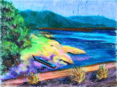 Dessin intitulée "Фукуок. Пляж. Скетч." par Larissa Lukaneva, Œuvre d'art originale, Pastel