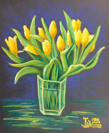 Рисунок под названием "Букет тюльпанов. Эт…" - Larissa Lukaneva, Подлинное произведение искусства, Пастель