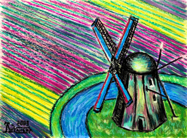 Рисунок под названием "Голландская мельниц…" - Larissa Lukaneva, Подлинное произведение искусства, Пастель
