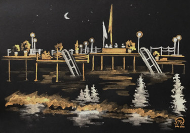 Рисунок под названием "Ночная пристань. Ск…" - Larissa Lukaneva, Подлинное произведение искусства, Акварель
