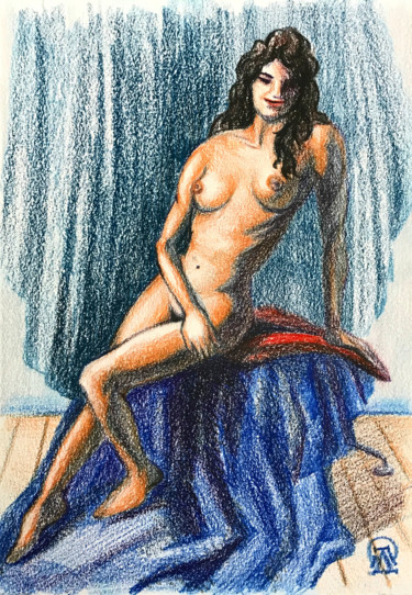 Dessin intitulée "Обнаженная девушка" par Larissa Lukaneva, Œuvre d'art originale, Crayon