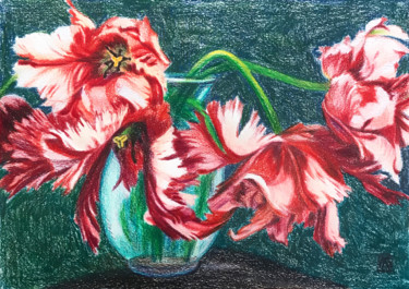 Drawing titled "Махровые тюльпаны" by Larissa Lukaneva, Original Artwork, Pencil