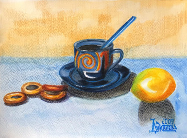 Drawing titled "Кофе с лимоном" by Larissa Lukaneva, Original Artwork, Watercolor