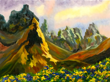 Painting titled "Цветущие в горах" by Larissa Lukaneva, Original Artwork, Oil