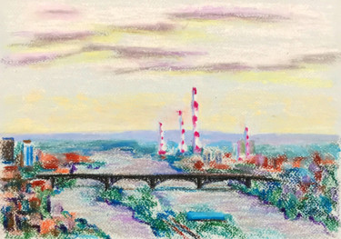 Zeichnungen mit dem Titel "Красноярск. Мост." von Larissa Lukaneva, Original-Kunstwerk, Pastell