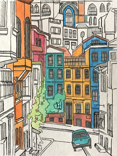 Dibujo titulada "Стамбул. Скетч." por Larissa Lukaneva, Obra de arte original, Acuarela