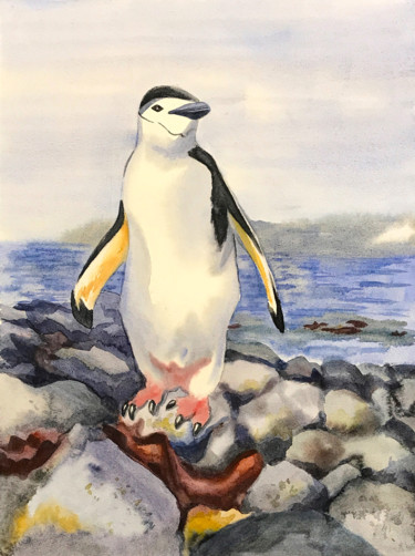 Drawing titled "Пингвин" by Larissa Lukaneva, Original Artwork, Watercolor