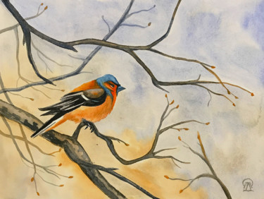 Рисунок под названием "Птица на ветке" - Larissa Lukaneva, Подлинное произведение искусства, Акварель