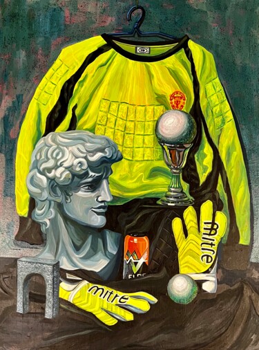 Картина под названием "Натюрморт с футболь…" - Larissa Lukaneva, Подлинное произведение искусства, Акрил