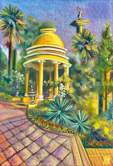 Desenho intitulada "Беседка в парке" por Larissa Lukaneva, Obras de arte originais, Pastel