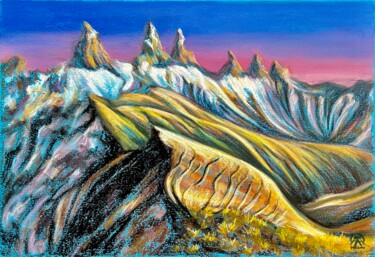 Drawing titled "Рассвет в горах" by Larissa Lukaneva, Original Artwork, Pastel
