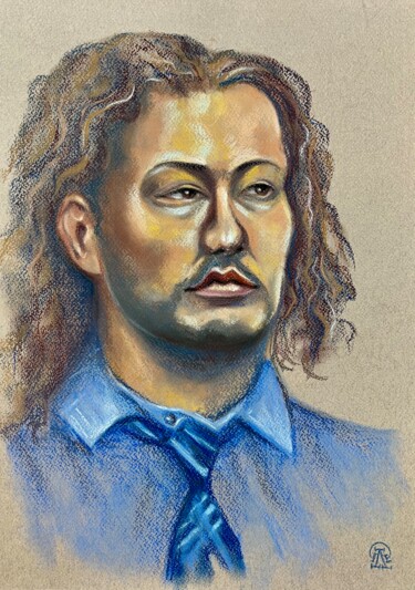 Drawing titled "Портрет натурщика 5." by Larissa Lukaneva, Original Artwork, Pastel