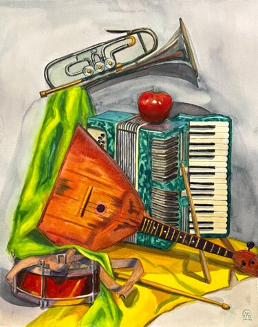 Σχέδιο με τίτλο "Натюрморт с музыкал…" από Larissa Lukaneva, Αυθεντικά έργα τέχνης, Ακουαρέλα