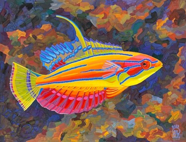 Desenho intitulada "Тропическая рыба. 4." por Larissa Lukaneva, Obras de arte originais, Guache