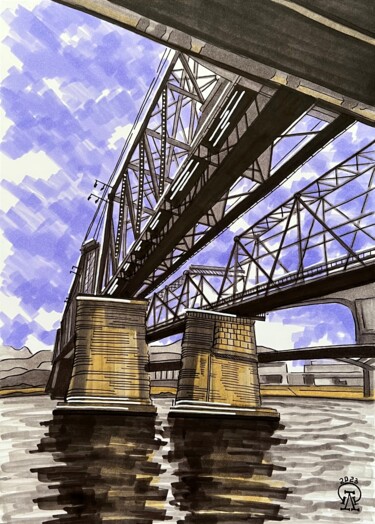 Рисунок под названием "Под мостом. Скетч." - Larissa Lukaneva, Подлинное произведение искусства, Маркер