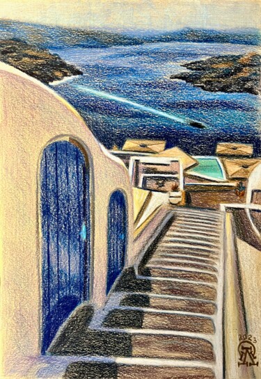 Dibujo titulada "Лестница в море." por Larissa Lukaneva, Obra de arte original, Lápiz