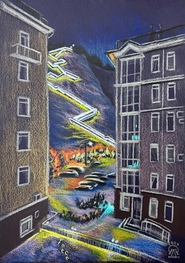 Dessin intitulée "Лестница в Удачном.…" par Larissa Lukaneva, Œuvre d'art originale, Crayon