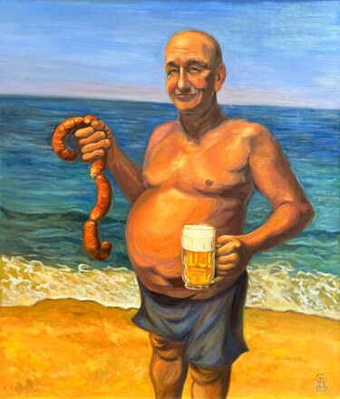Schilderij getiteld "Море пива" door Larissa Lukaneva, Origineel Kunstwerk, Olie