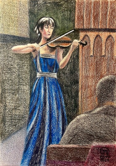 Рисунок под названием "Скрипачка. Скетч. 2." - Larissa Lukaneva, Подлинное произведение искусства, Карандаш