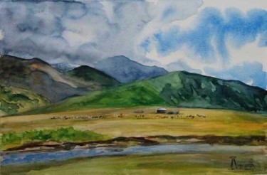 Painting titled "Steppe. Jurt." by Larissa Lukaneva, Original Artwork, Oil