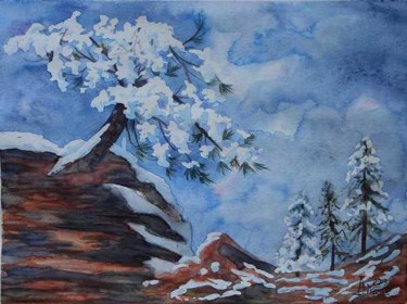 Peinture intitulée "Winter Pine" par Larissa Lukaneva, Œuvre d'art originale, Autre