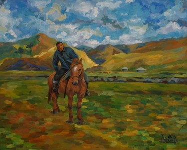 Painting titled "Asian Horse Rider" by Larissa Lukaneva, Original Artwork, Oil
