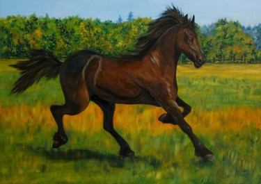 Painting titled "Если в гриве у коня…" by Larissa Lukaneva, Original Artwork, Oil