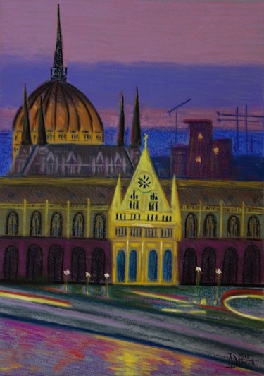 Painting titled "Evening City" by Larissa Lukaneva, Original Artwork, Other