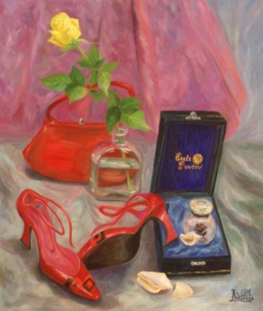 Painting titled "Натюрморт с красным…" by Larissa Lukaneva, Original Artwork