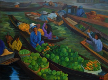 Painting titled "Thai-bazaar" by Larissa Lukaneva, Original Artwork, Oil