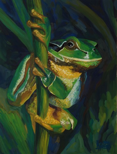 Painting titled "The Tree Toad" by Larissa Lukaneva, Original Artwork, Gouache