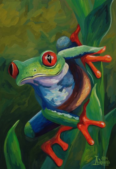 Картина под названием "The Tree Toad 2" - Larissa Lukaneva, Подлинное произведение искусства, Гуашь
