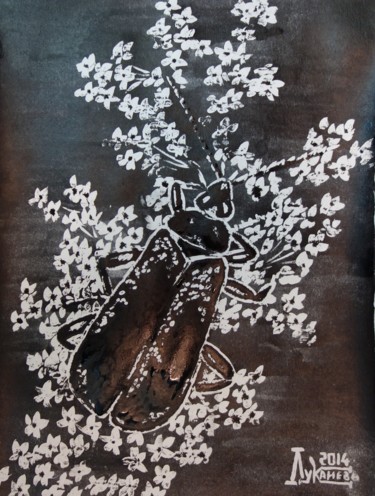 Drawing titled "The Bug" by Larissa Lukaneva, Original Artwork, Ink