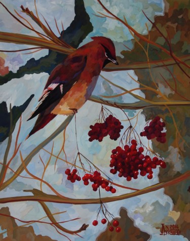 Painting titled "Rowan Bird" by Larissa Lukaneva, Original Artwork, Gouache