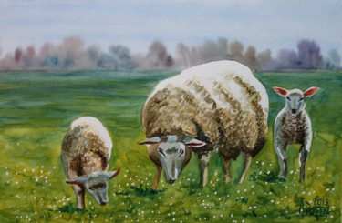 Pittura intitolato "The Sheep" da Larissa Lukaneva, Opera d'arte originale, Acquarello