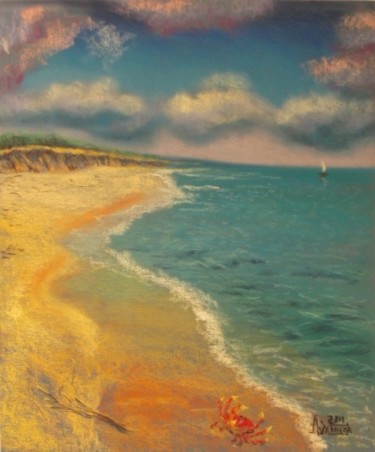 Drawing titled "Sunning on the sand" by Larissa Lukaneva, Original Artwork