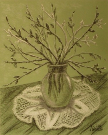 Dessin intitulée "Poplar Twigs" par Larissa Lukaneva, Œuvre d'art originale