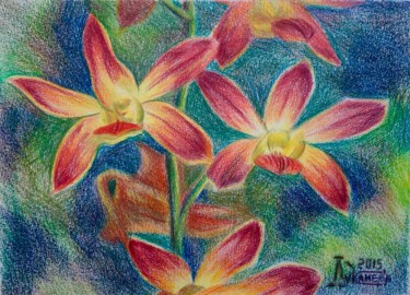 Disegno intitolato "Orchids" da Larissa Lukaneva, Opera d'arte originale, Matita