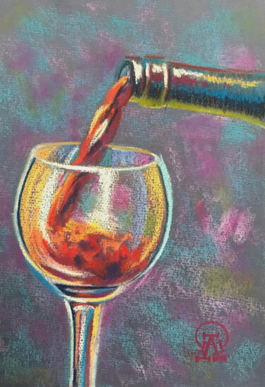 Drawing titled "Glass of Wine" by Larissa Lukaneva, Original Artwork, Pastel