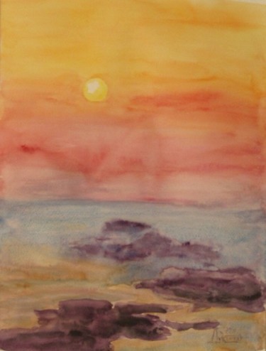 Dessin intitulée "The Sunset in Crete" par Larissa Lukaneva, Œuvre d'art originale