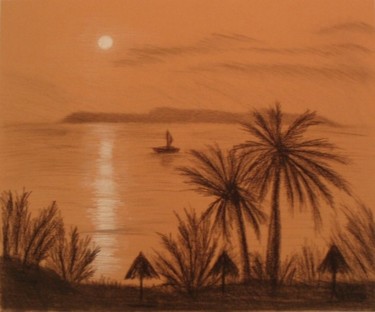 Drawing titled "Evening Beach" by Larissa Lukaneva, Original Artwork